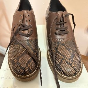 GEOX Unisex Adrya Y2K Platform Brown Snake Skin Leather Shoes Size 40